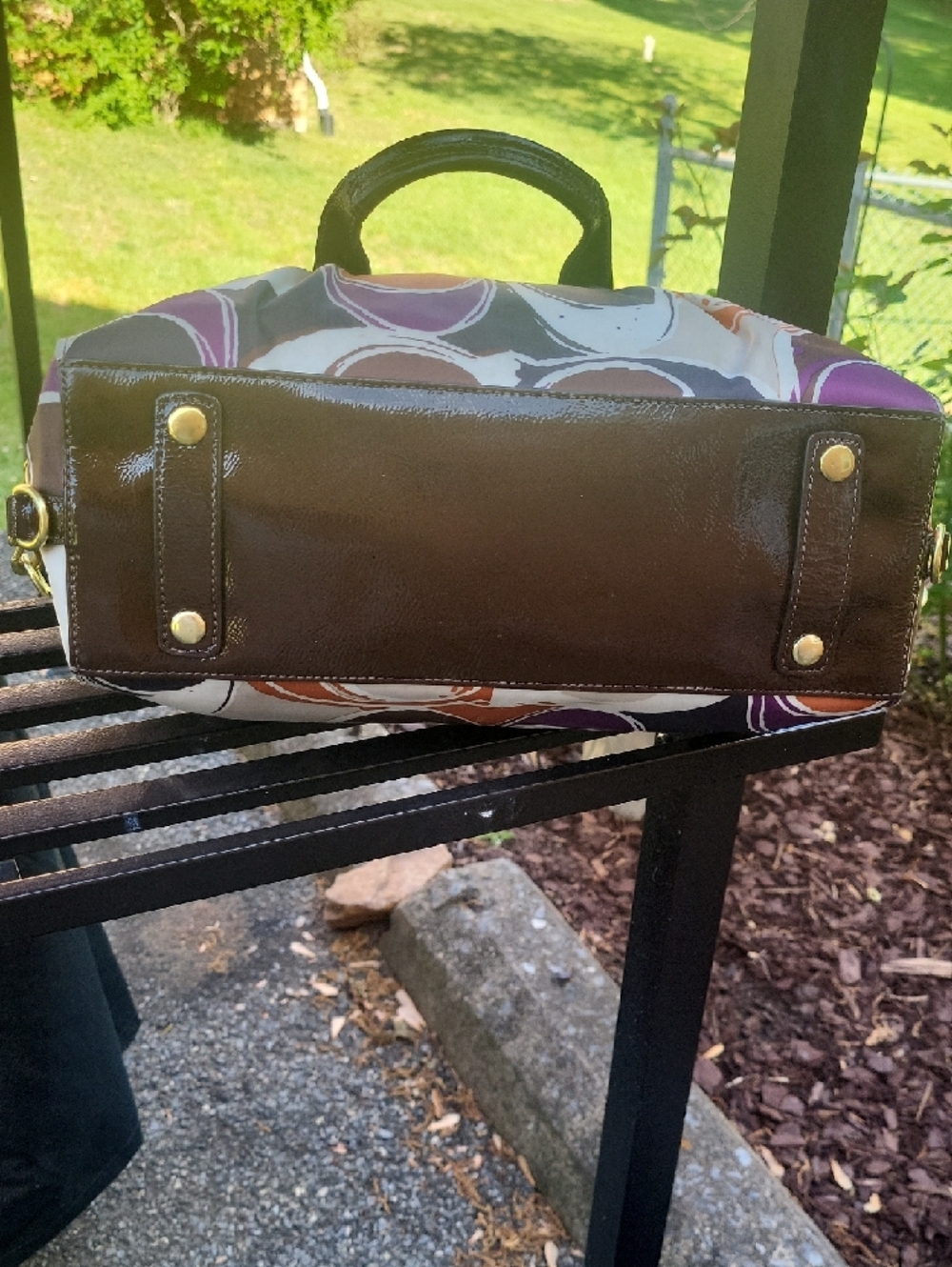 Coach Adhley Print Satchel with Brown Patent Trim - Picture 16 of 16